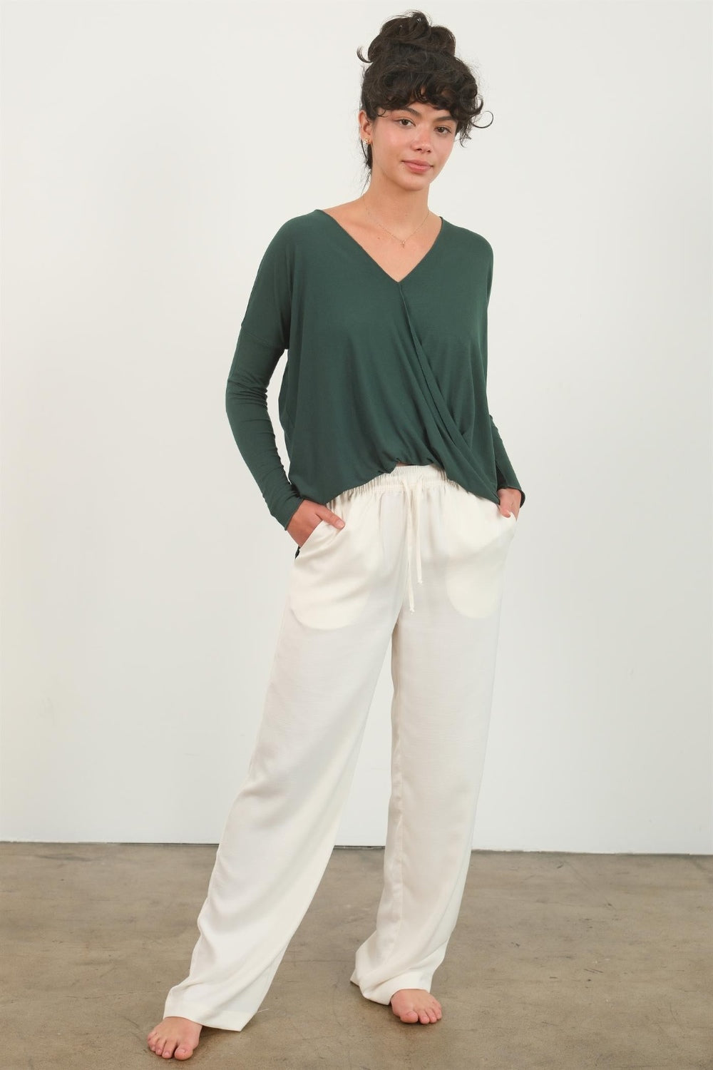 HYFVE Draped Drop Shoulder Long Sleeve Top - Charming Charlie