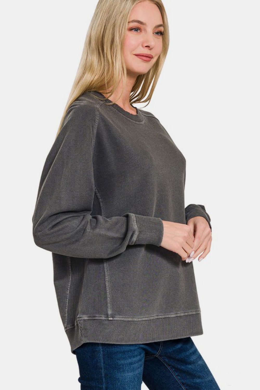 Zenana Full Size Pigment Dyed French Terry Sweatshirt - Charming Charlie