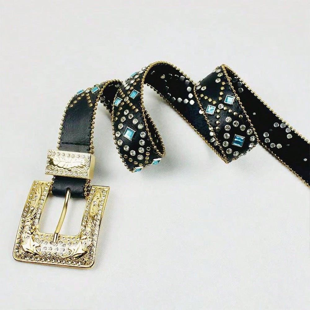 Rhinestone PU Leather Belt - Charming Charlie