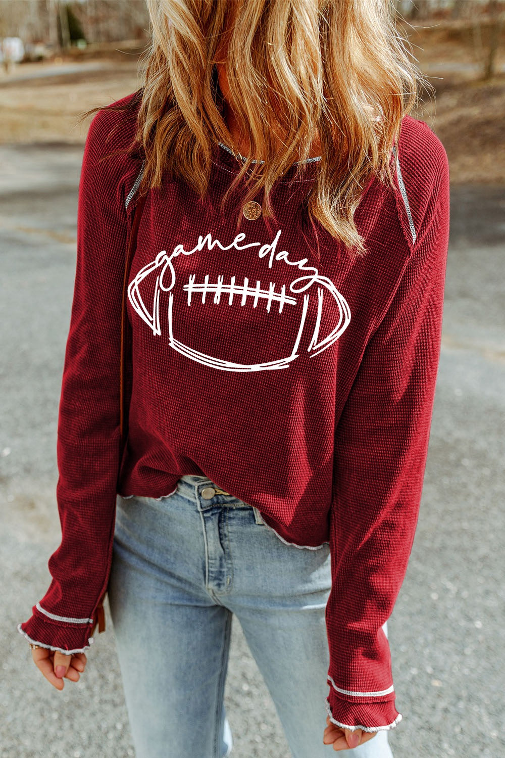 Football Round Neck Long Sleeve Sweatshirt - Charming Charlie