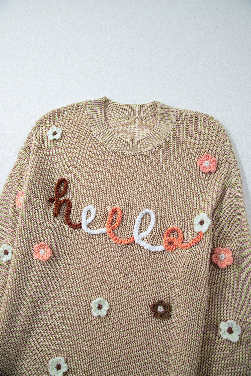 HELLO Flower Round Neck Long Sleeve Sweater - Charming Charlie