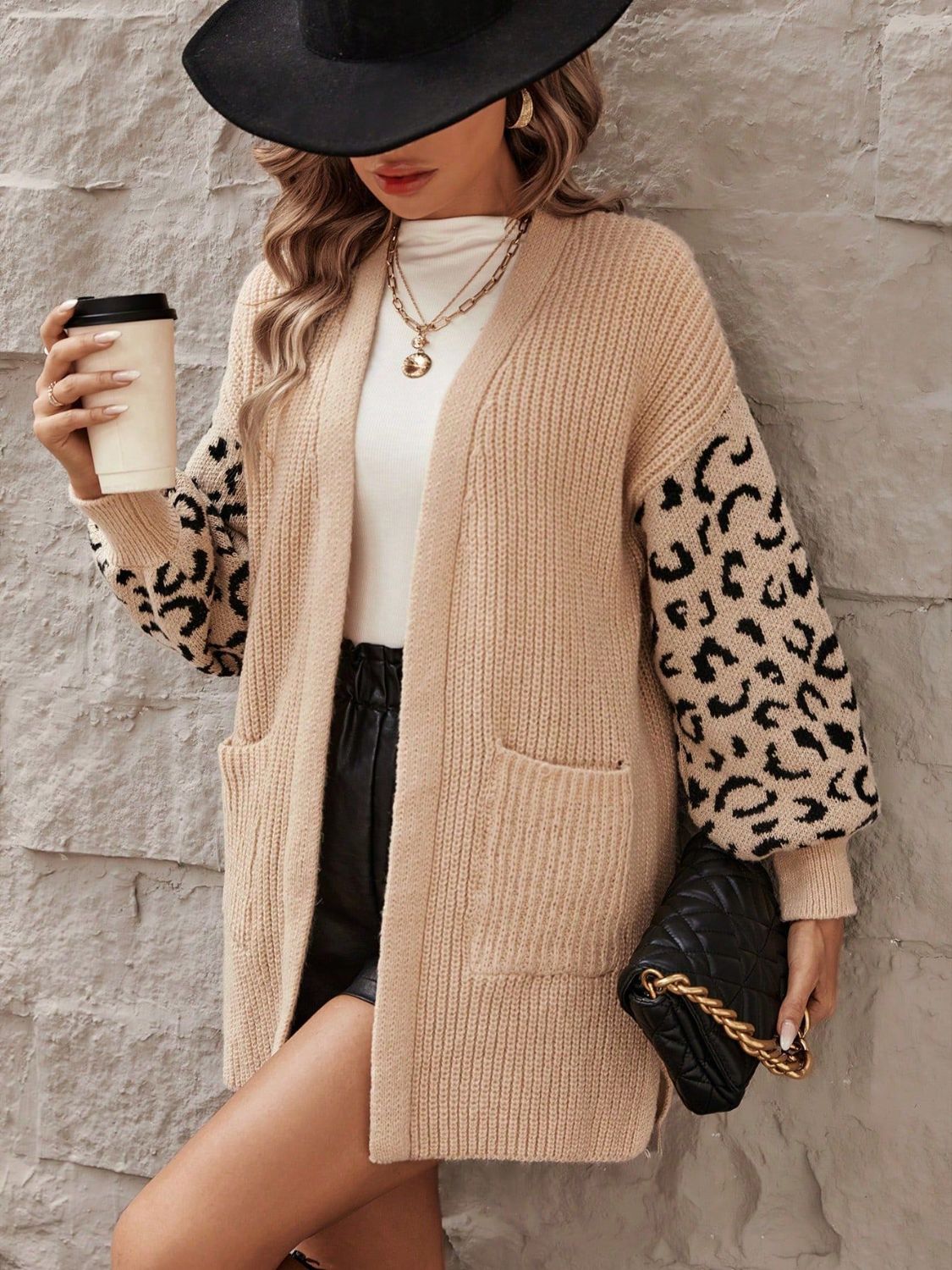 Pocketed Leopard Open Front Cardigan - Charming Charlie