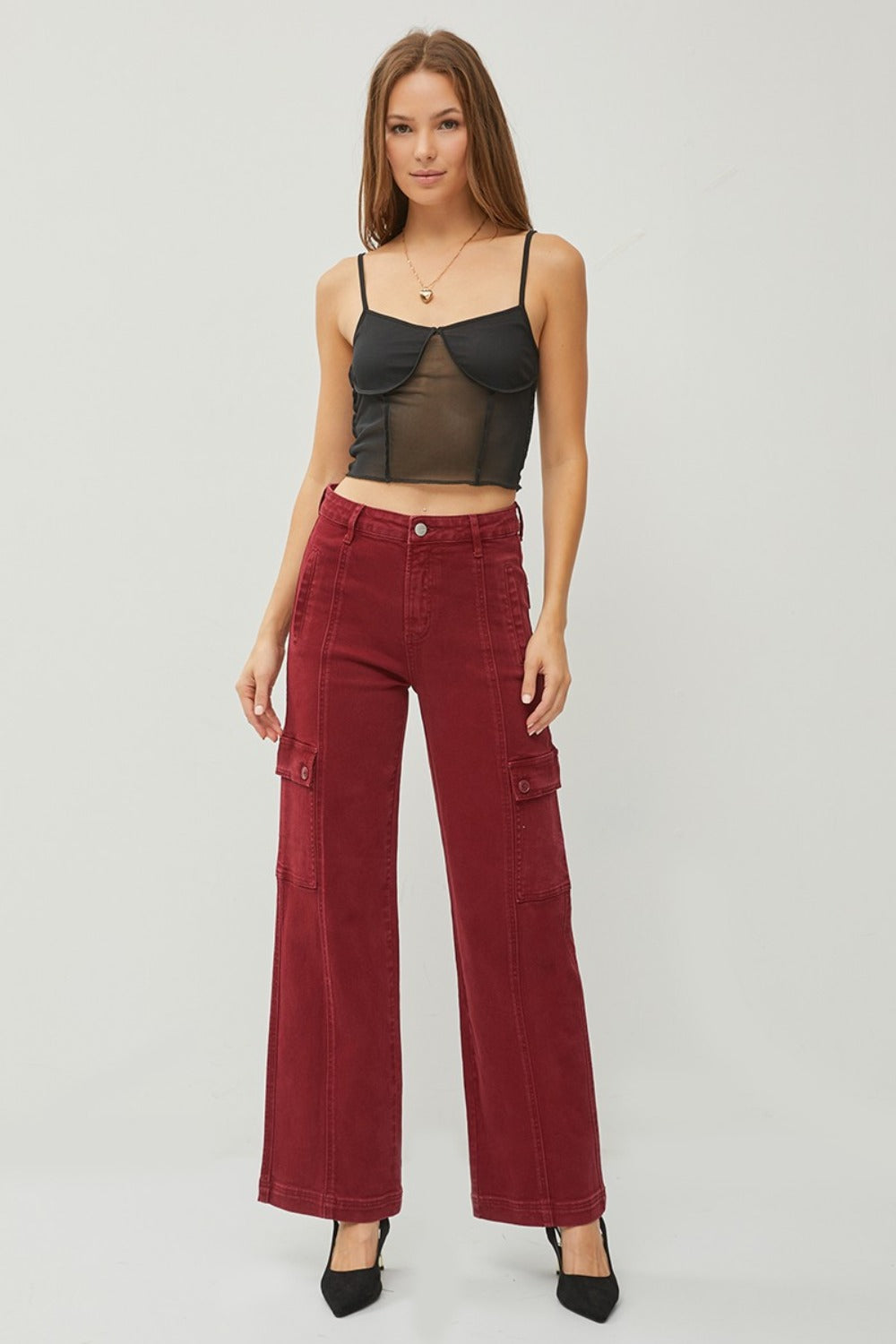 RISEN Full Size High Rise Wide Leg Cargo Jeans - Charming Charlie