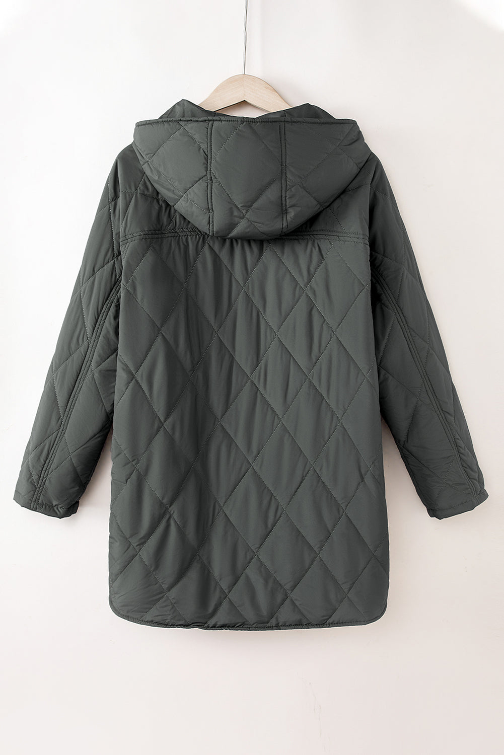 Snap Down Long Sleeve Quilted Winter Coat - Charming Charlie