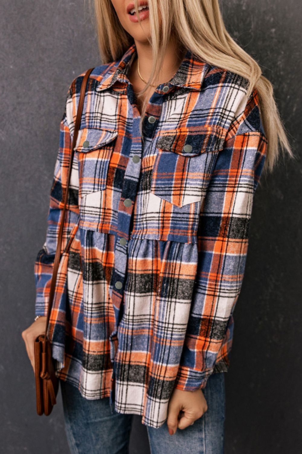 Plaid Collared Neck Long Sleeve Shirt - Charming Charlie