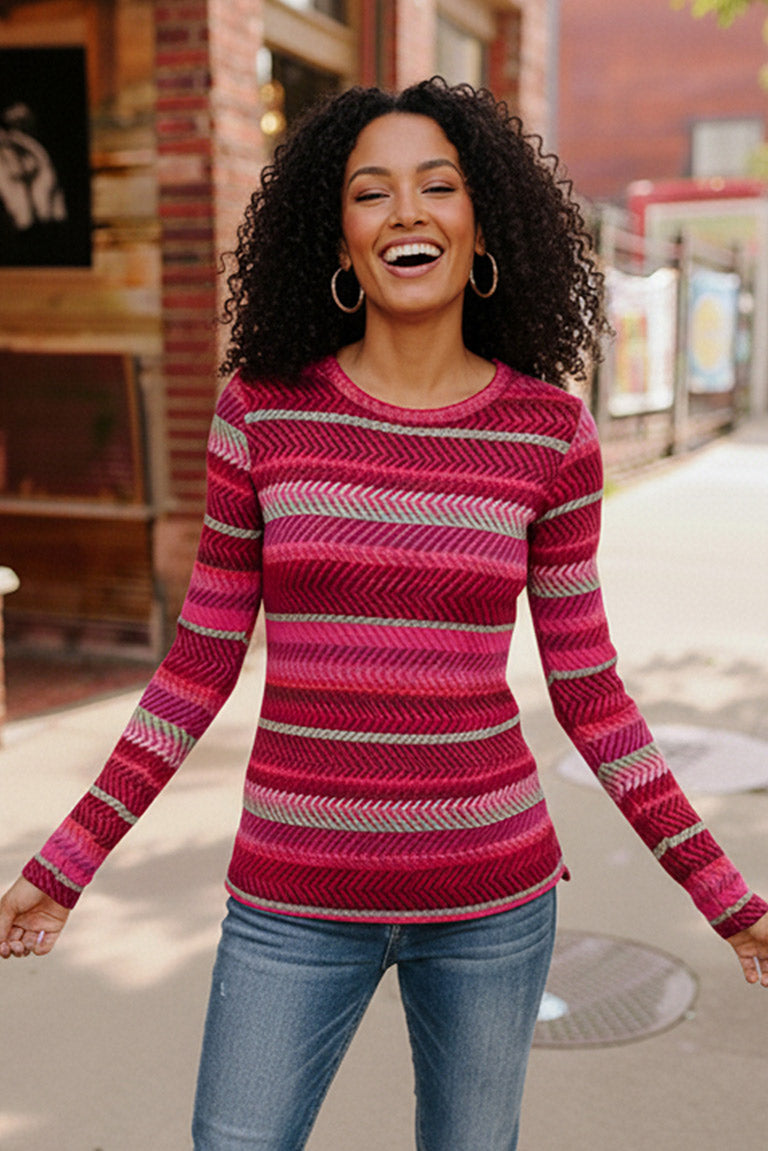 Keep Me Guessing Magenta Herringbone Long Sleeve - Charming Charlie