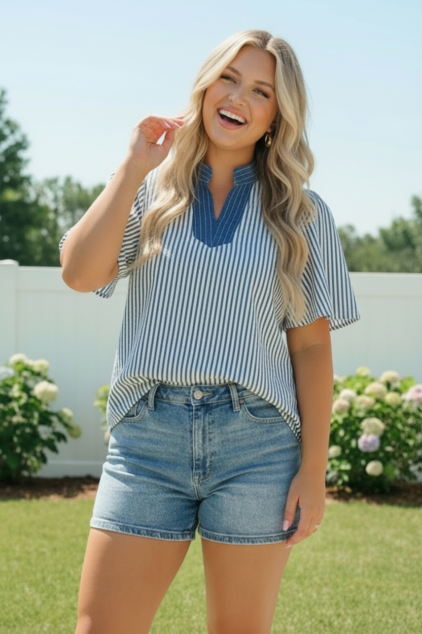 Breezy Stripe Flutter Sleeve Top - Charming Charlie