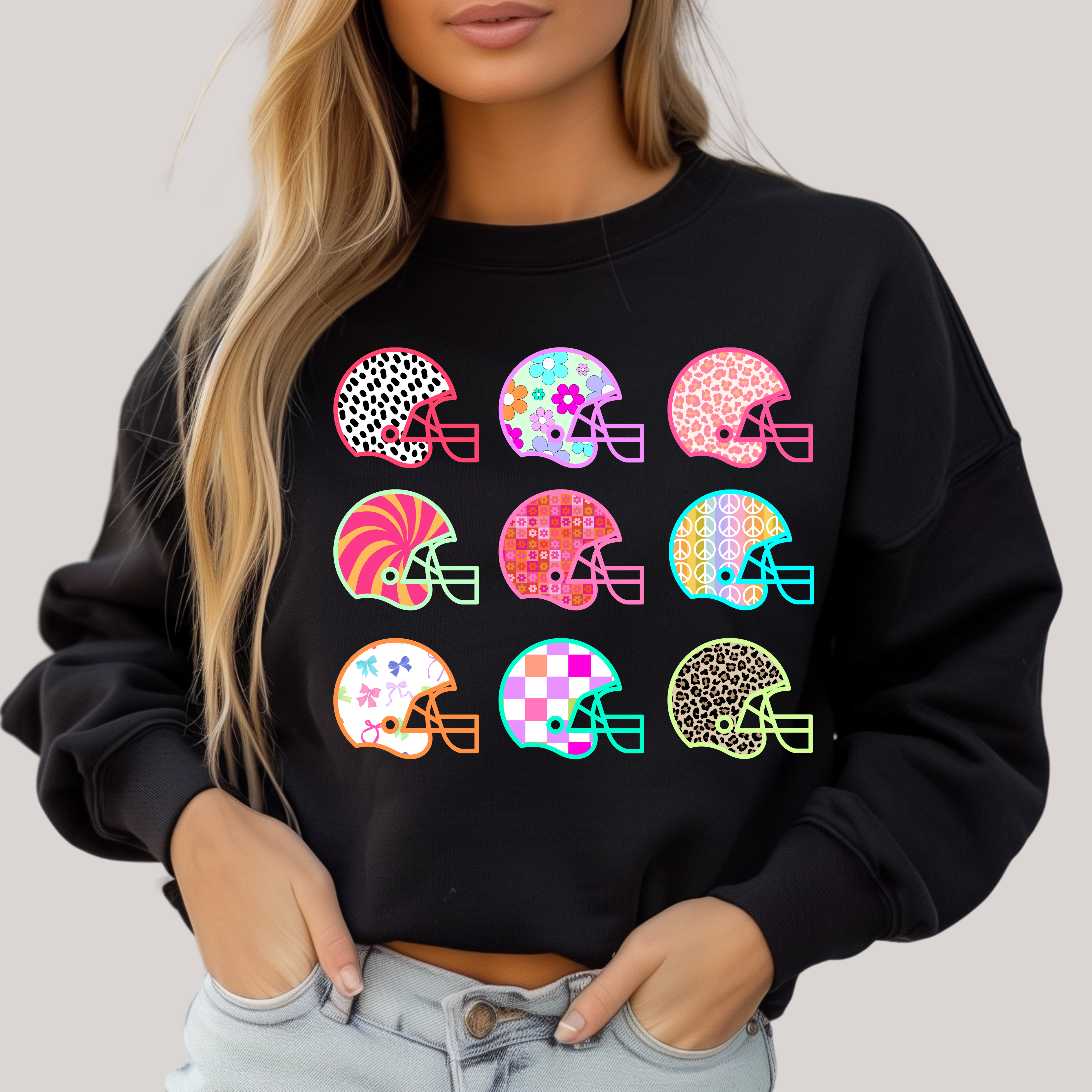 Girly Neon Helmets in Black Sweatshirt - Charming Charlie