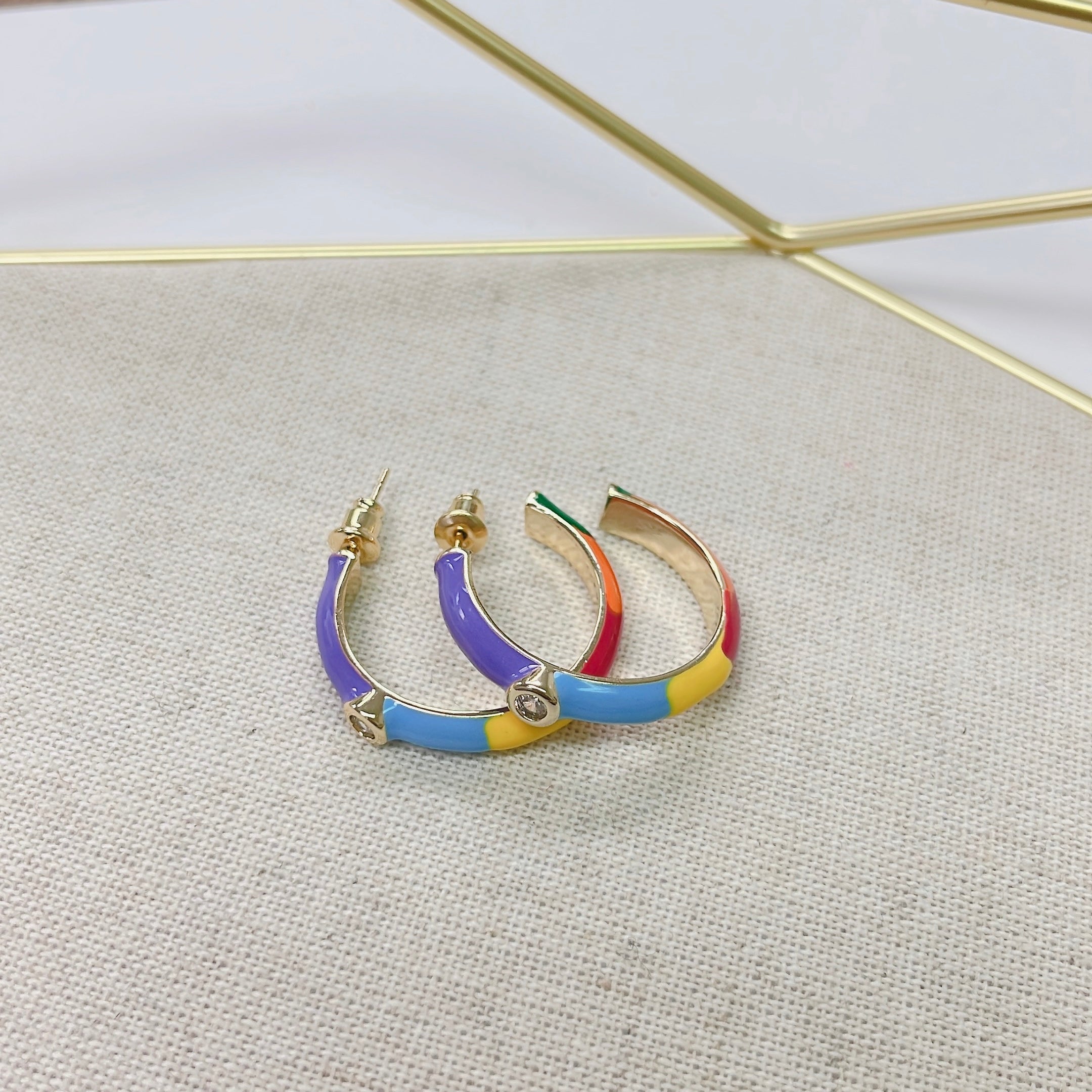 Colorful crystal statement hoop earrings with multicolor beads and sparkling stones, waterproof earrings, tarnish free jewelry, hypoallergenic earrings for sensitive skin, 24k gold dainty earrings, handcrafted gemstone earrings, gold hoop earrings, boutique wholesale earrings, trendy gold jewelry, high quality jewelry gifts