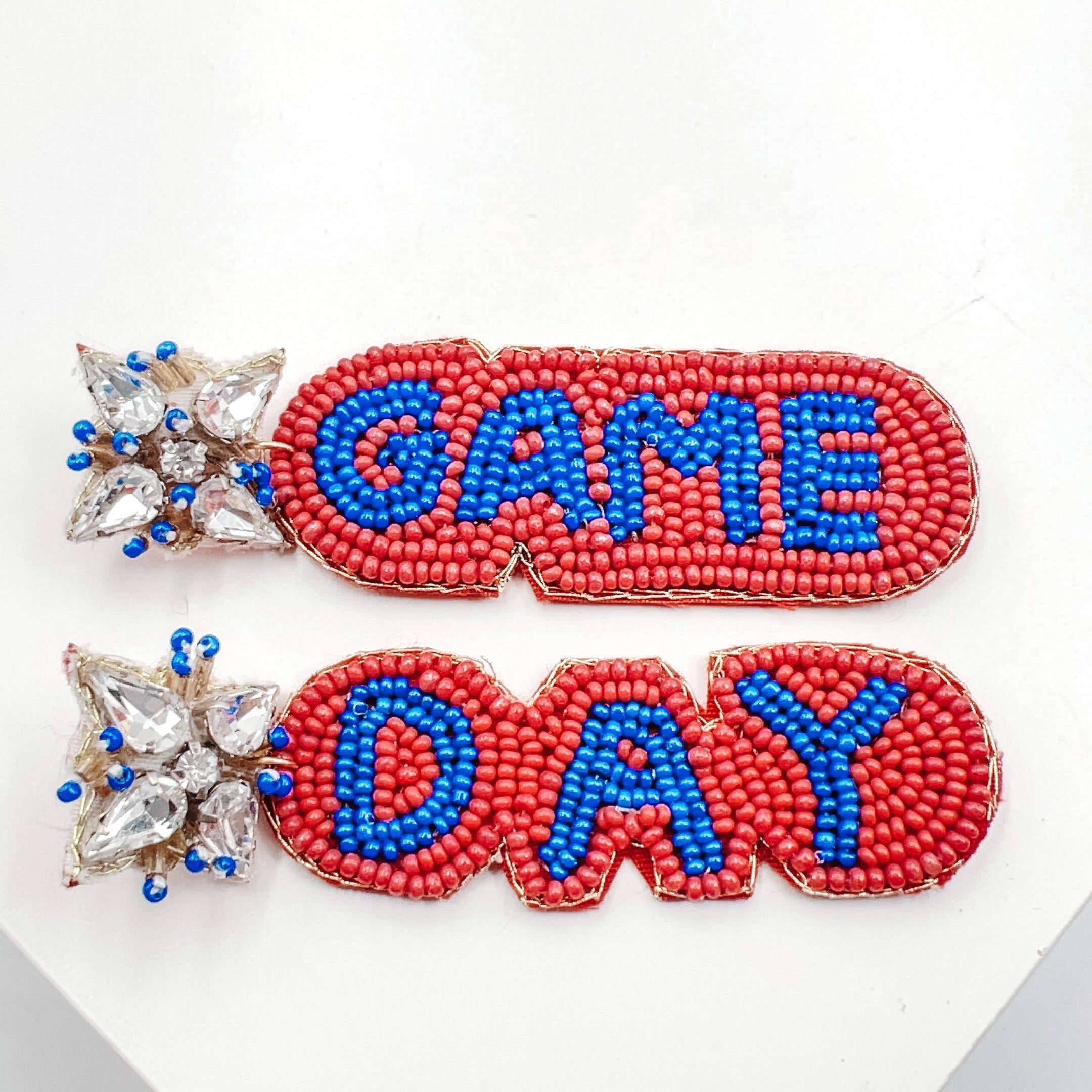 Gameday Red/Blue Beaded Earrings S54 - Charming Charlie