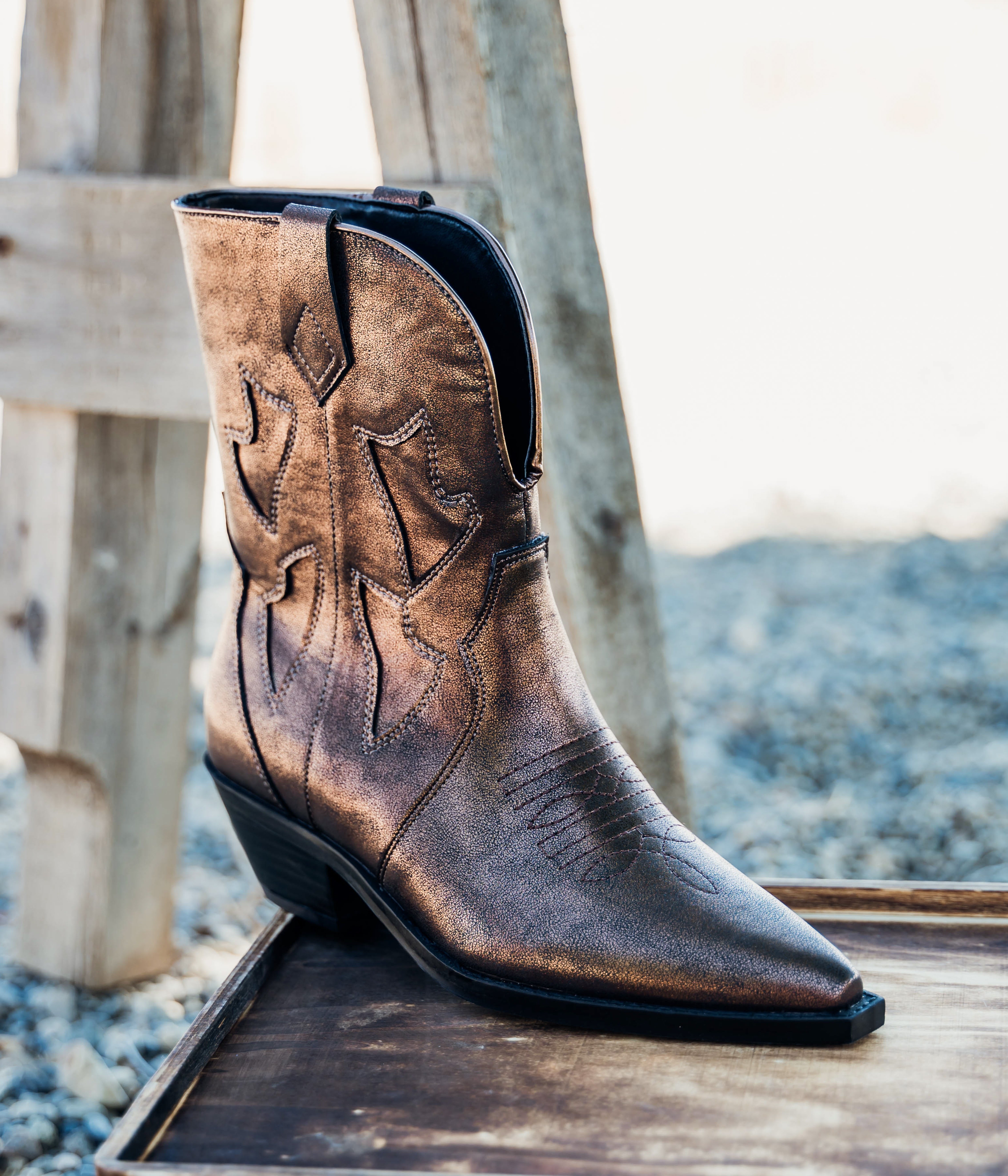 Jersey Metallic Boot in Bronze - Charming Charlie