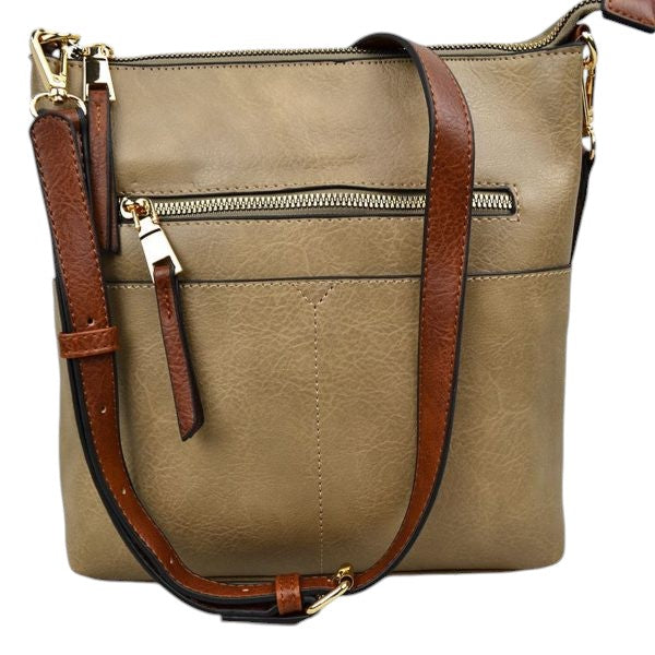 Kaylee Soft PU Vegan Leather 2 in 1 Tote Crossbody Bag - Bronze - Crossbody Bags