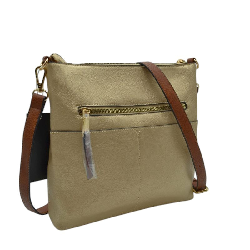 Kaylee Soft PU Vegan Leather 2 in 1 Tote Crossbody Bag - Gold - Crossbody Bags