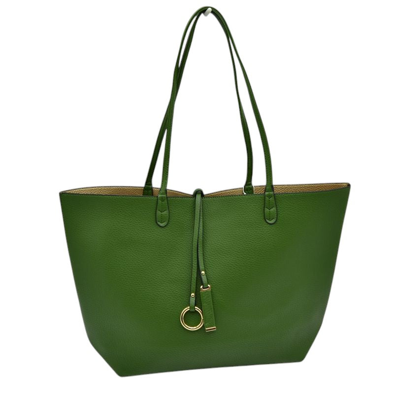 Kendra Reversible Supersoft Vegan Leather Tote Handbag - Green/Gold - Tote Bag