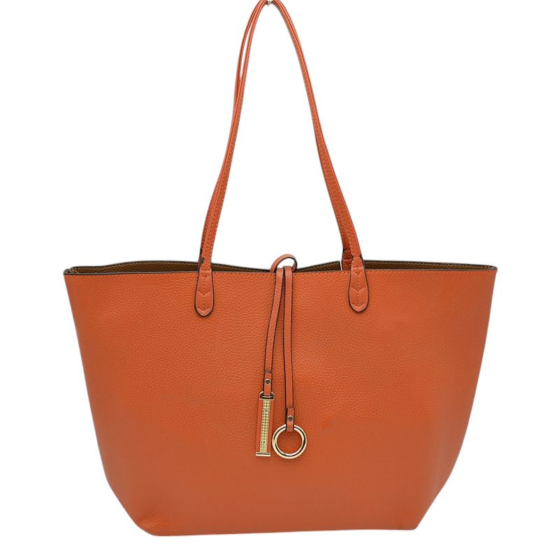 Kendra Reversible Supersoft Vegan Leather Tote Handbag - Orange/Brown - Tote Bag