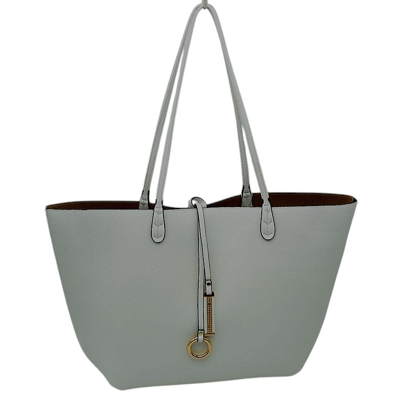 Kendra Reversible Supersoft Vegan Leather Tote Handbag - White/Beige - Tote Bag