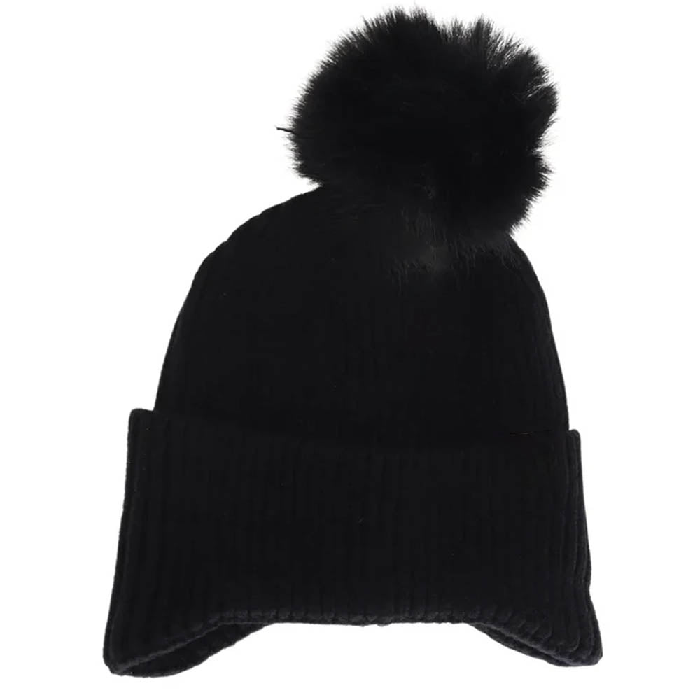 Black KIDS Ear Flap Pom C.C Beanie combines functional design with comfort to protect children from cold weather. Featuring extended ear flaps for added warmth and a soft pom-pom detail, this beanie is crafted from high-quality materials that provide insulation without sacrificing breathability. Its secure fit ensures it stays in place during active play, making it a reliable accessory for winter outings.
