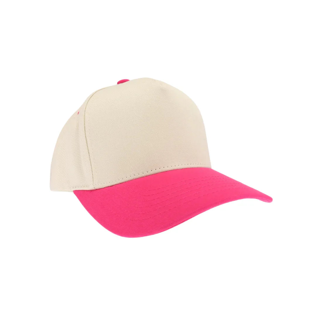 Hot Pink KIDS Two Tone Canvas C.C Trucker Hat combines durable canvas with breathable mesh for comfort and style. Its two-tone design adds a playful touch, while the adjustable snapback ensures a secure fit for growing heads. Perfect for everyday wear, this hat offers sun protection and a trendy look for active kids.