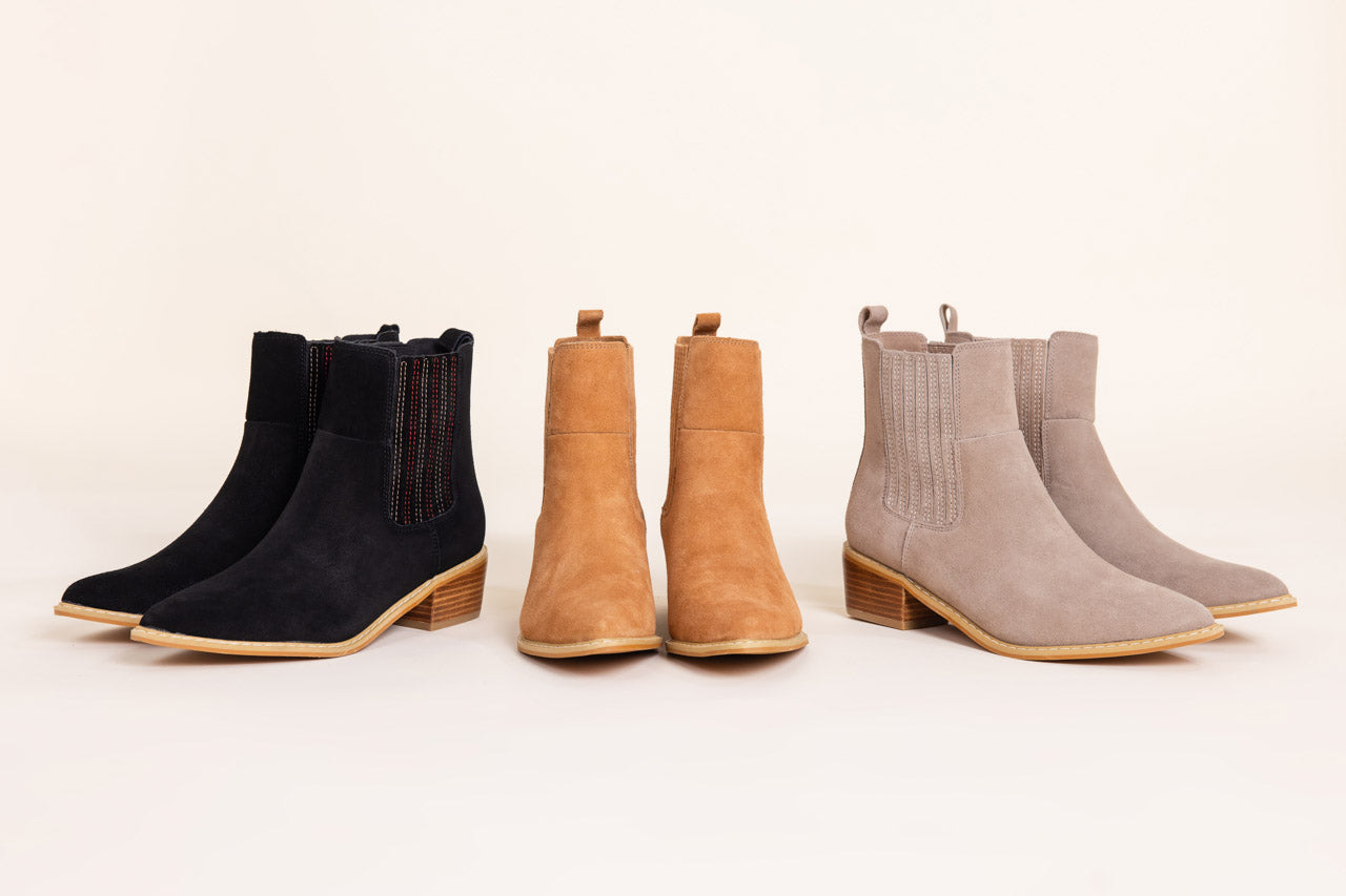 Leonor Suede Ankle Boot in Black - Charming Charlie