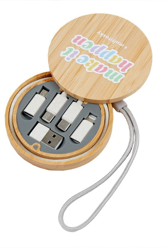 Make It Happen 6 - in - 1 Multi - USB Bamboo Charging Adapter Cable Kit - Multitasky