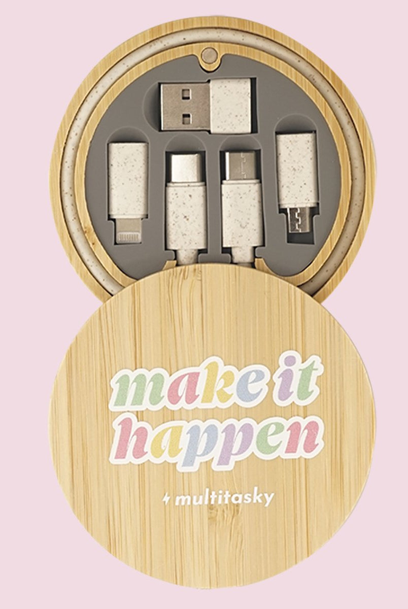 Make It Happen 6 - in - 1 Multi - USB Bamboo Charging Adapter Cable Kit - Multitasky