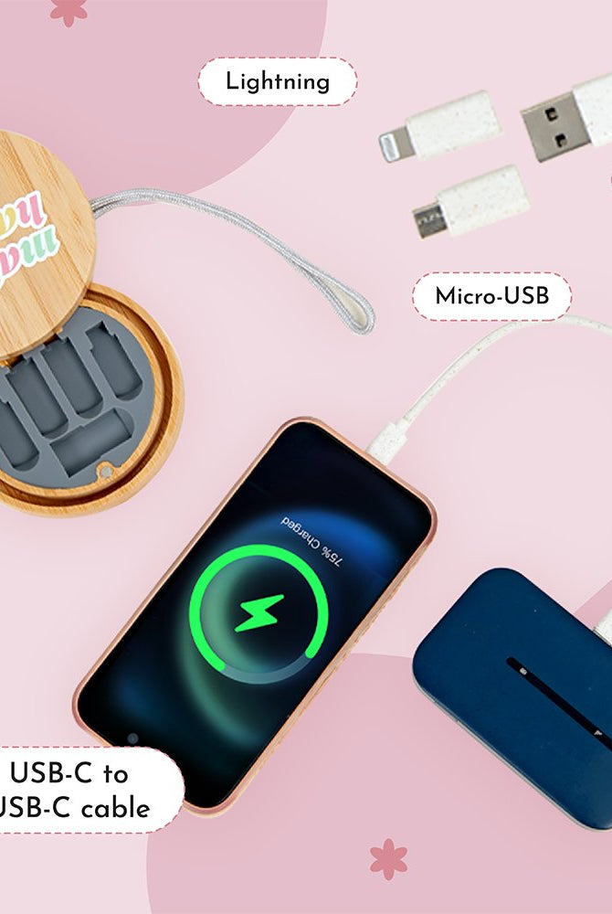 Make It Happen 6 - in - 1 Multi - USB Bamboo Charging Adapter Cable Kit - Multitasky