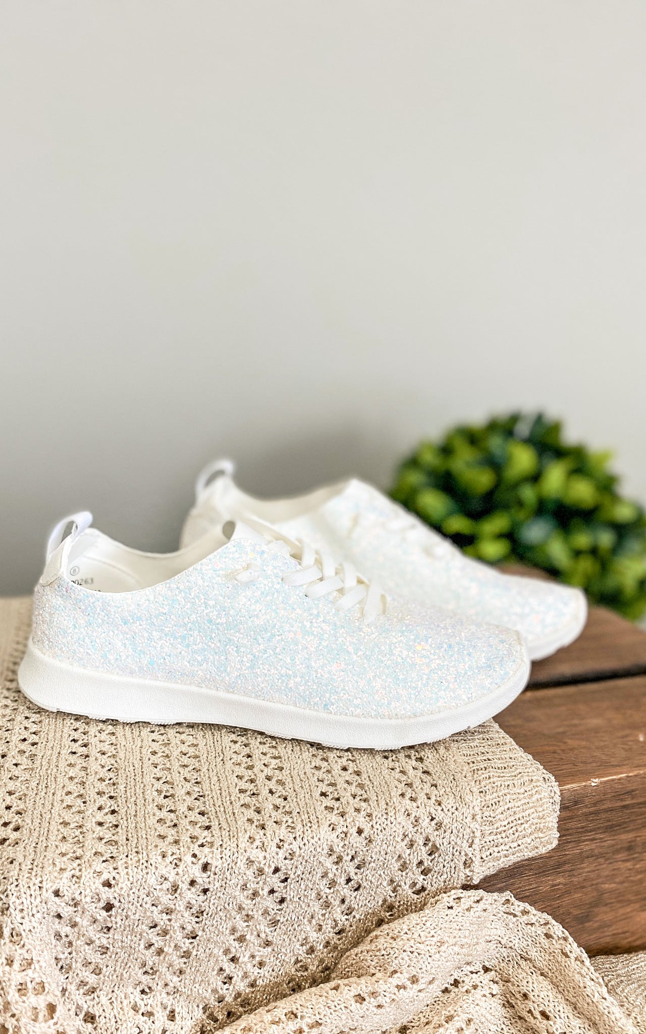 Mayo Glitter Sneakers in White - Charming Charlie