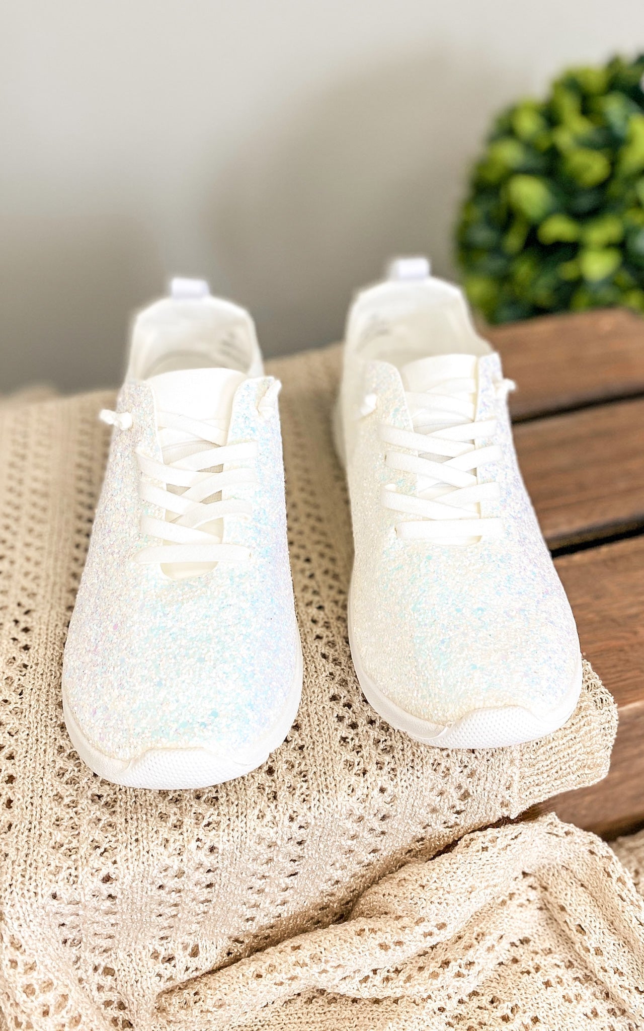 Mayo Glitter Sneakers in White - Charming Charlie