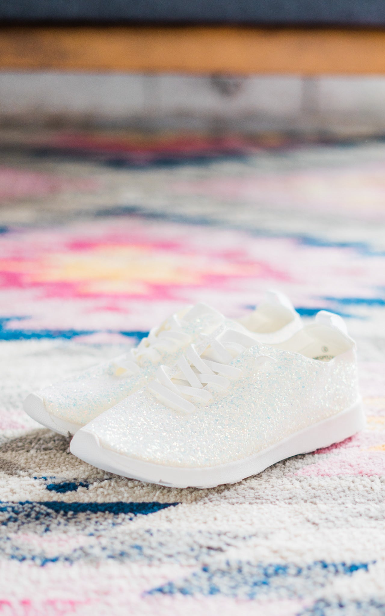 Mayo Glitter Sneakers in White - Charming Charlie