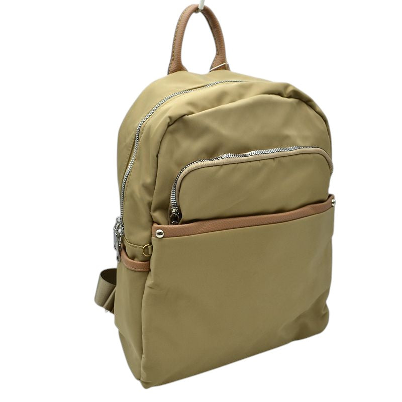 Tan Modern Vegan Long Lasting Nylon Backpack Multi Purpose Bag; Largely spaced, daily necessities can be put into this fashionable bag, take it to school, work or a day trip, simple sophistication, dress to impress. Perfect Birthday Gift, Anniversary Gift, Thank you Gift, Nylon Style Backpack, School Bag, Fashion Bag
