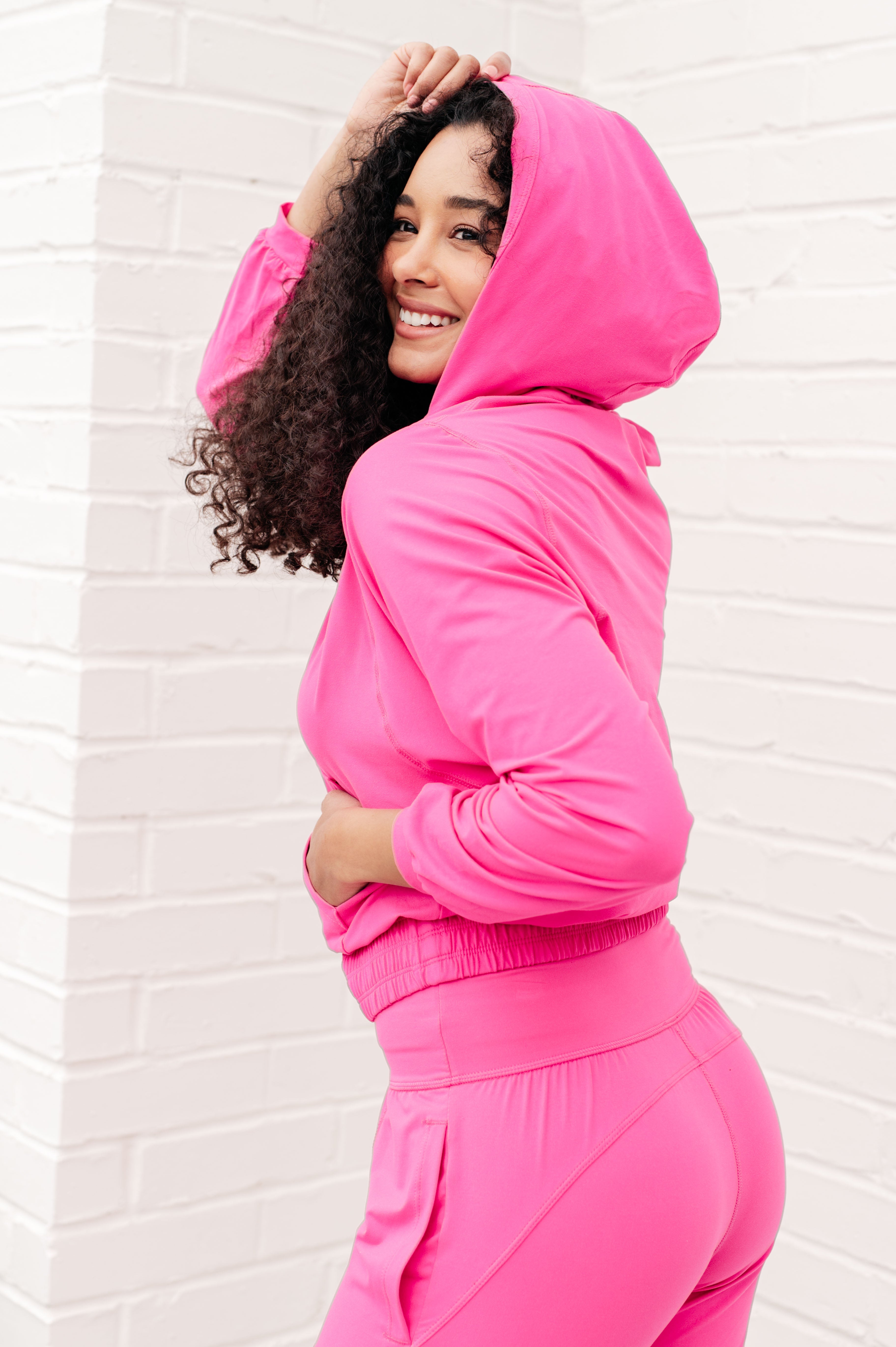 Morning Run Half Zip Hoodie in Sonic Pink - Charming Charlie
