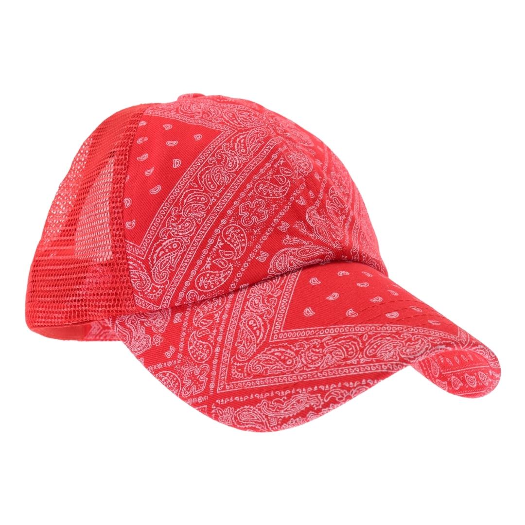 Red C.C PAISLEY BANDANA CRISS CROSS PONYCAP is a stylish addition to any wardrobe. Its paisley bandana design adds a touch of retro flair, while the criss cross ponycap style keeps your hair out of your face. Made with high-quality materials, this cap not only looks great, but also provides comfort and durability. Elevate your fashion game with this must-have accessory.