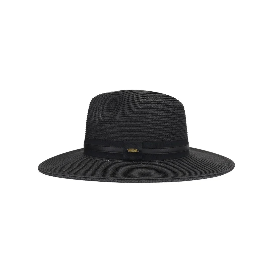 Black Ribbon and Leather Band C.C Panama Hat combines classic style with expert craftsmanship. Featuring a traditional Panama weave, this hat is accented with a refined ribbon and genuine leather band, offering both durability and sophisticated appeal. Ideal for sun protection and elevating your outfit, it provides a timeless accessory that balances function and fashion effortlessly.