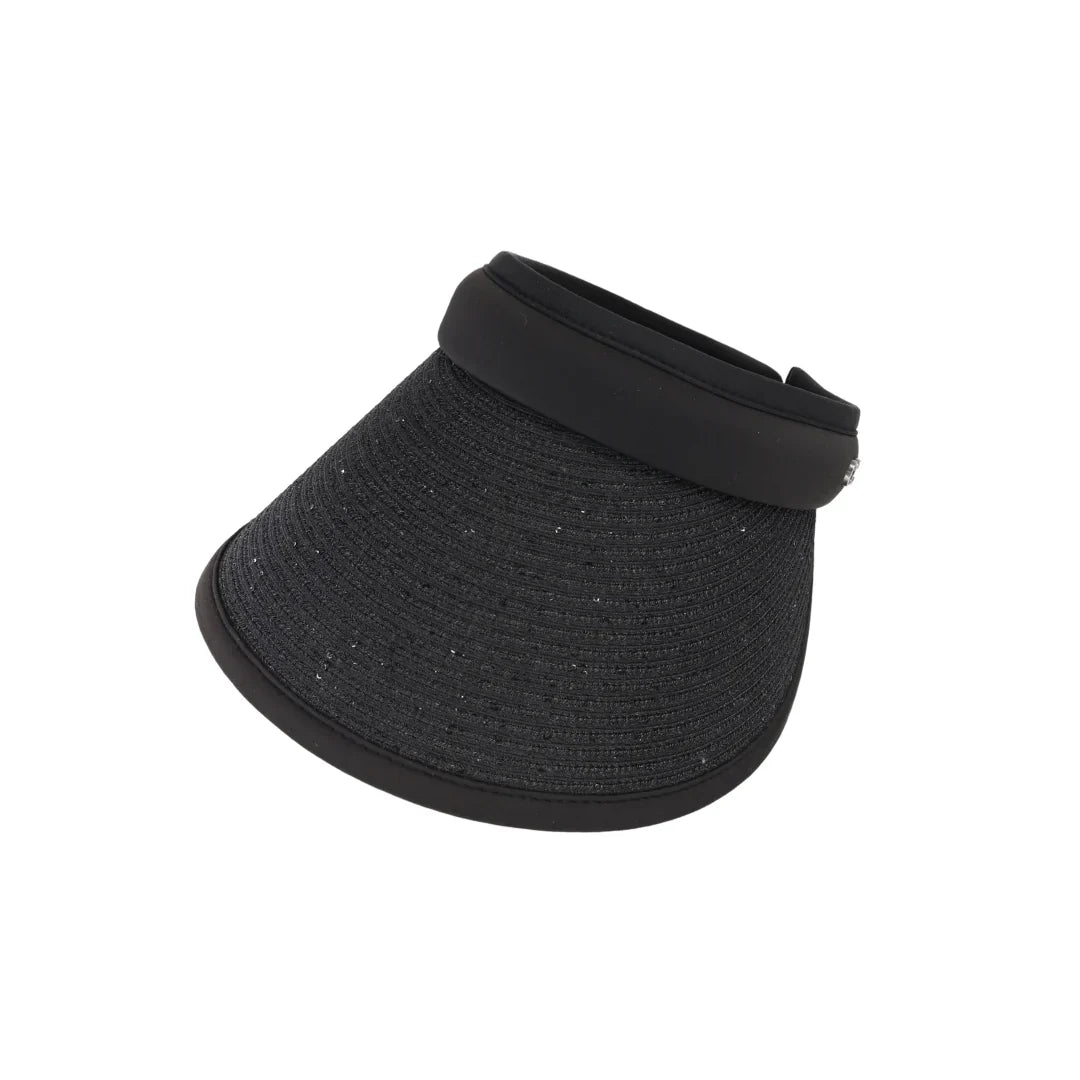 Sequin C.C Visor combines stylish sparkle with practical sun protection. Crafted with shimmering sequins, this visor offers a fashionable way to shield your eyes and face from sunlight during outdoor activities. Its adjustable fit ensures comfort and stability, making it ideal for sports, beach days, or casual wear. Elevate your sun-safe wardrobe with this expert blend of function and flair.