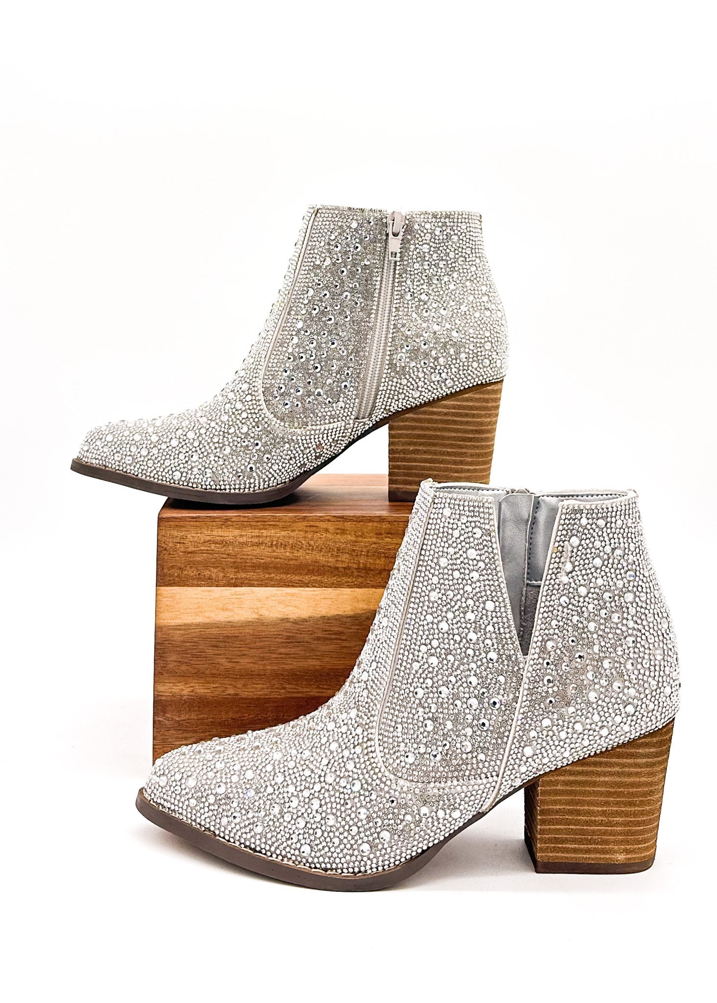 Shine Star Rhinestone Bootie in Silver - Charming Charlie