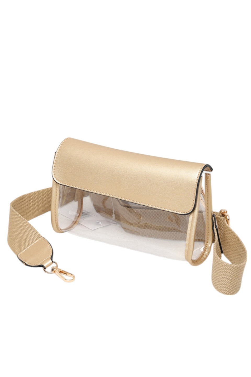 Solid Trim Clear Stadium Crossbody Bag combines transparency with reinforced solid trim for enhanced durability and style. Designed to meet stadium security requirements, it offers easy visibility of contents while maintaining a sleek, structured look. Its crossbody design ensures comfortable, hands-free wear, making it a practical choice for events where convenience and compliance are essential.