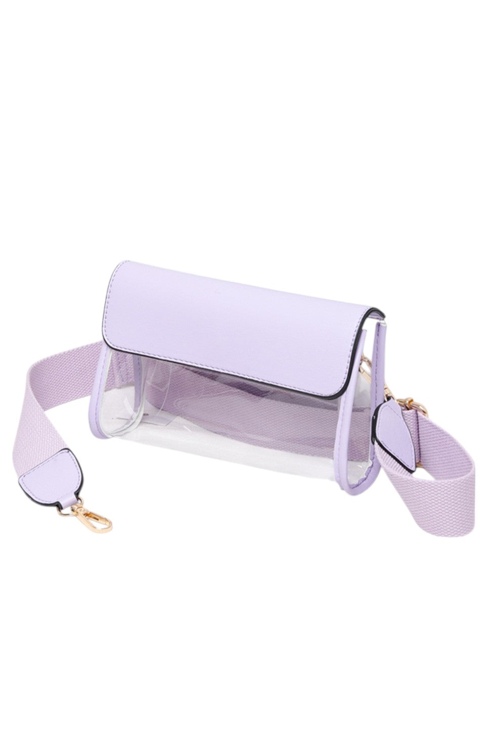 Solid Trim Clear Stadium Crossbody Bag combines transparency with reinforced solid trim for enhanced durability and style. Designed to meet stadium security requirements, it offers easy visibility of contents while maintaining a sleek, structured look. Its crossbody design ensures comfortable, hands-free wear, making it a practical choice for events where convenience and compliance are essential.
