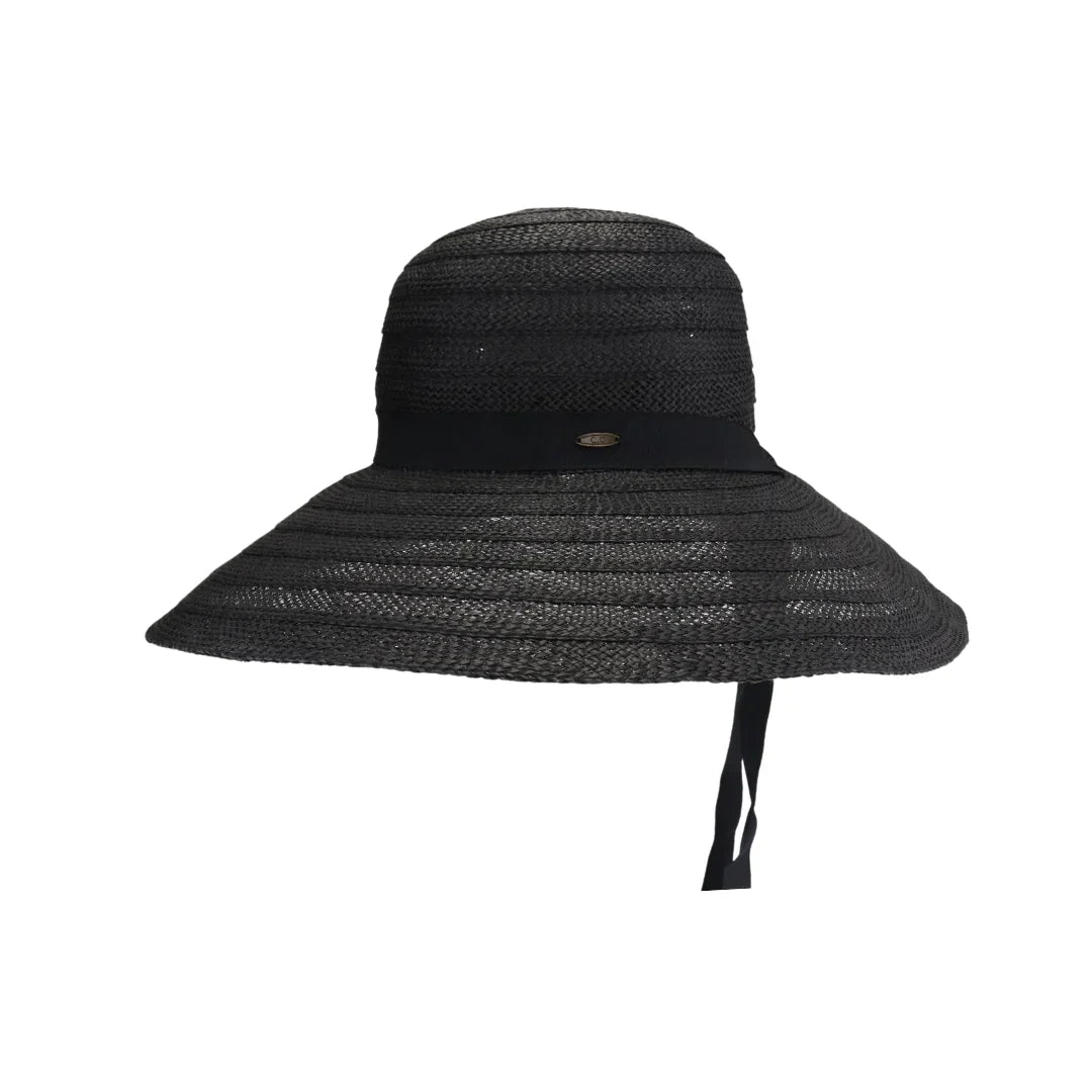 Black Straw Tie Band C.C Beach Hat combines natural straw craftsmanship with a functional tie band for a customizable fit. Designed to provide effective sun protection, its breathable material ensures comfort during extended wear. This hat is an ideal choice for those seeking both style and practicality in their beach accessories.