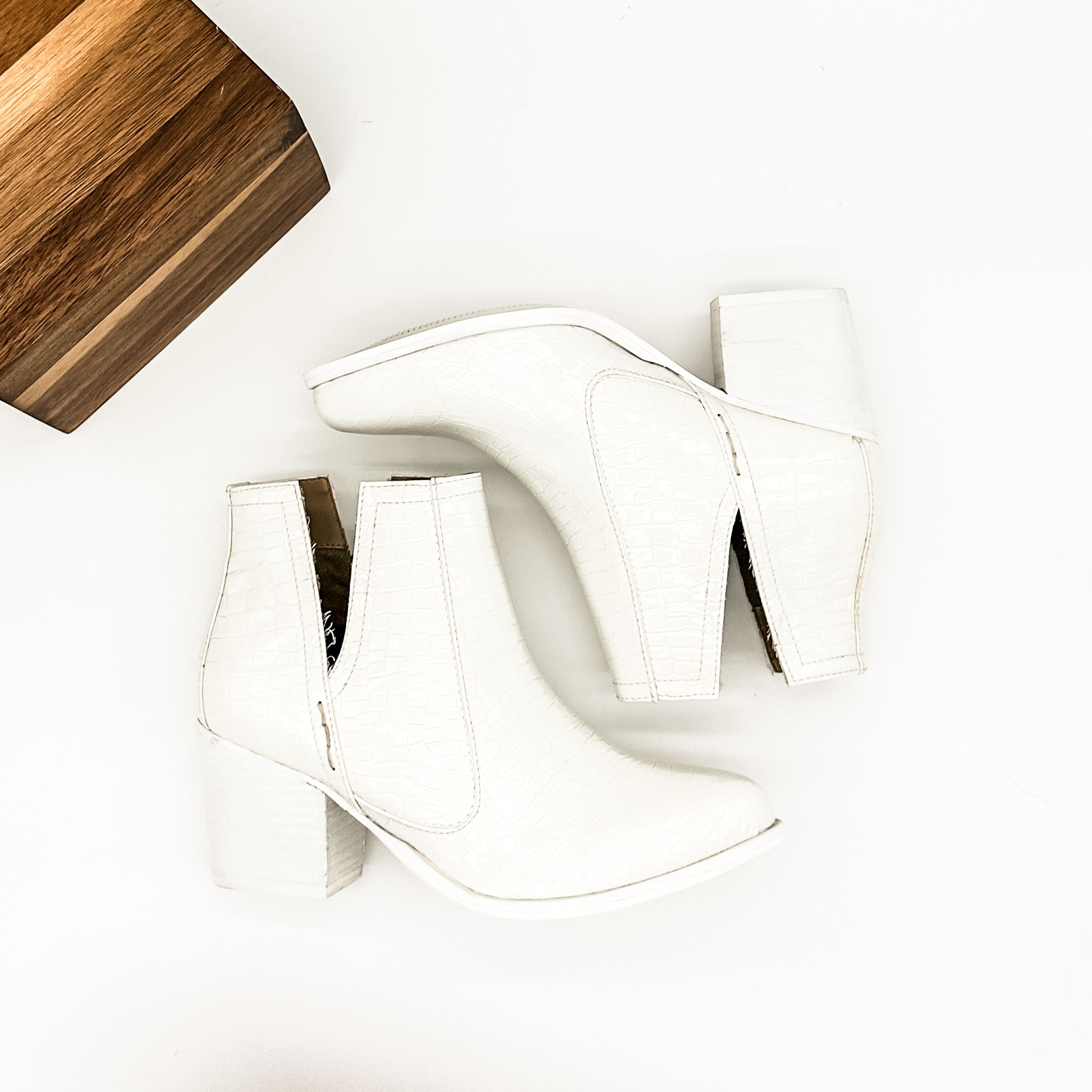 Tarim Bootie in White Croc - Charming Charlie