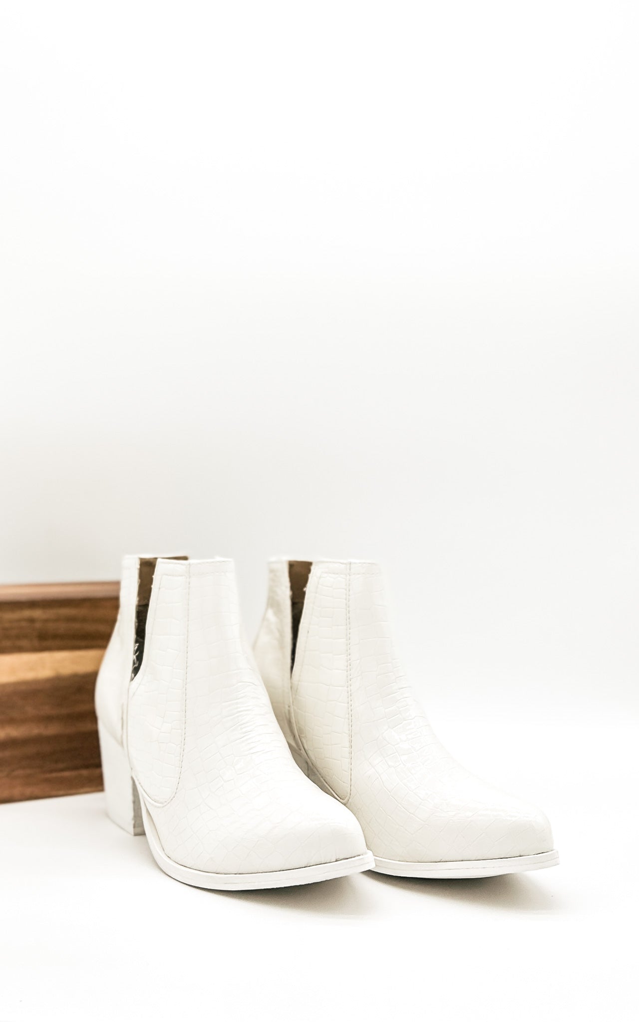 Tarim Bootie in White Croc - Charming Charlie