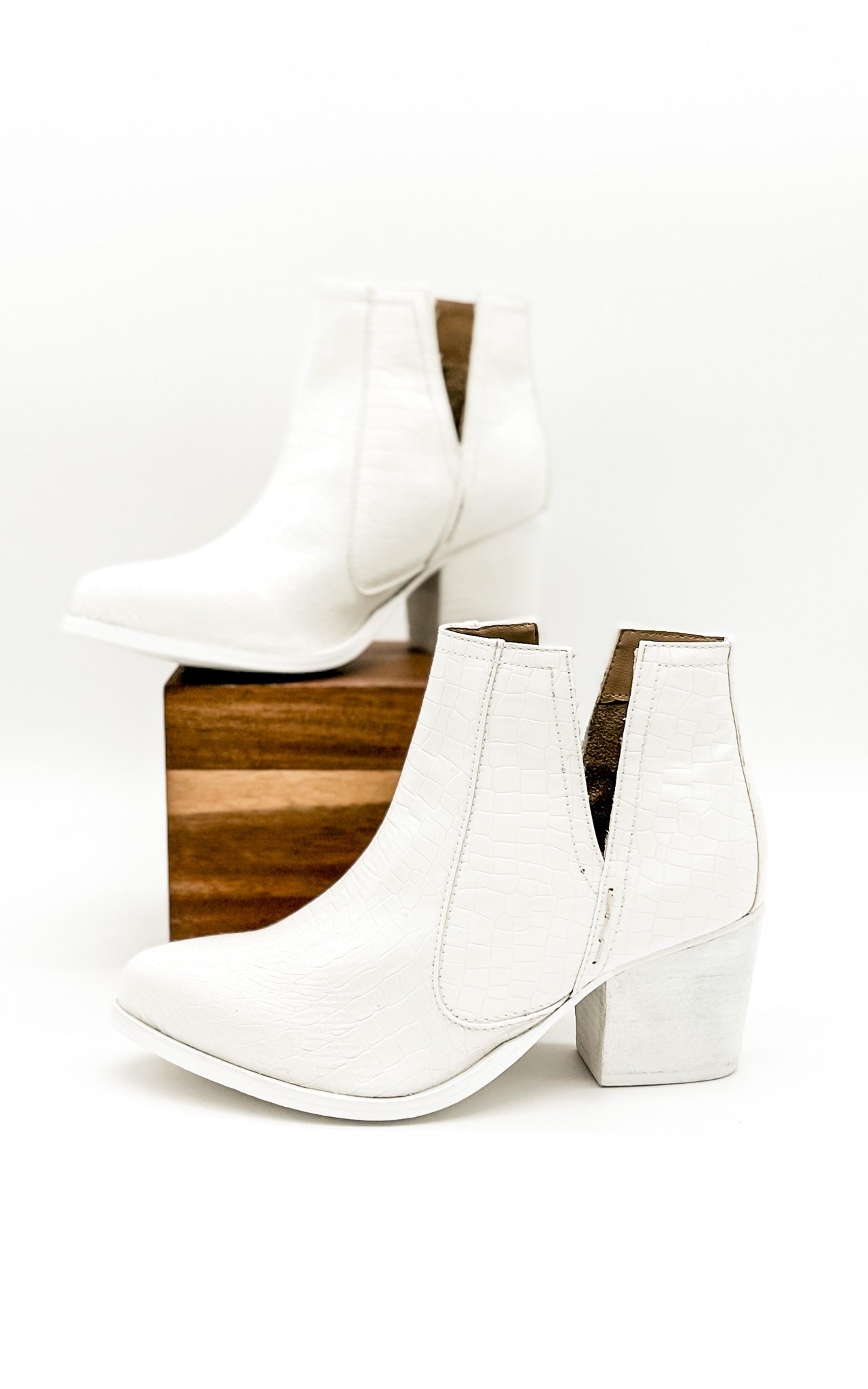 Tarim Bootie in White Croc - Charming Charlie