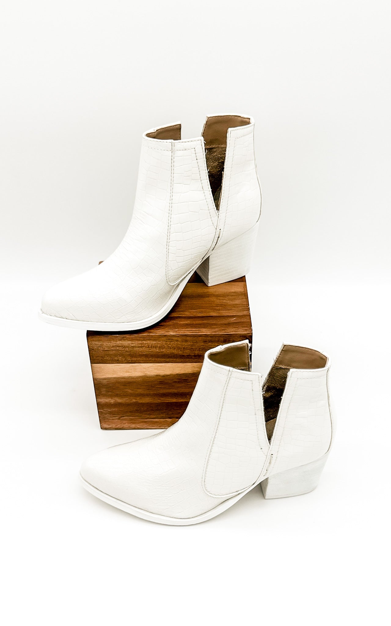 Tarim Bootie in White Croc - Charming Charlie