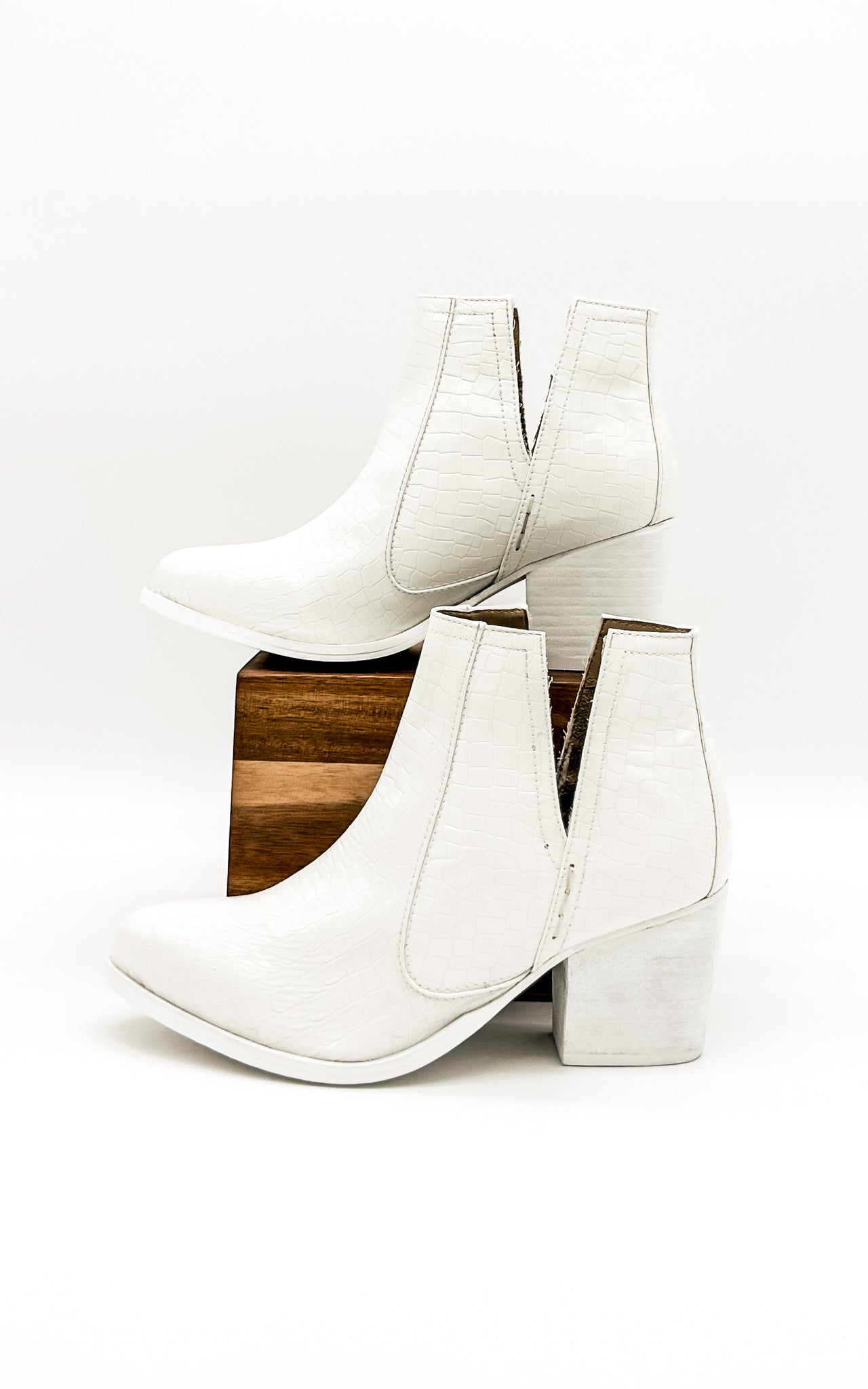 Tarim Bootie in White Croc - Charming Charlie