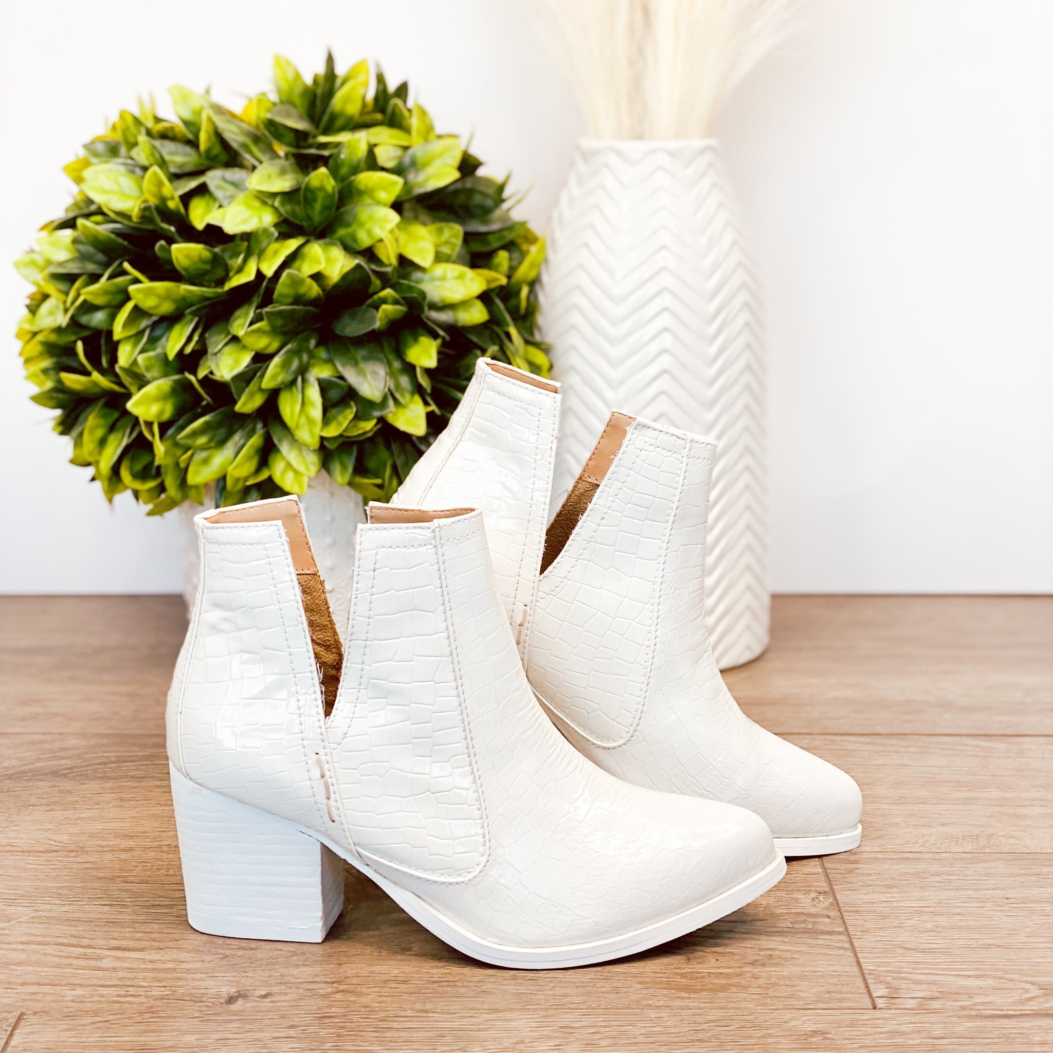 Tarim Bootie in White Croc - Charming Charlie