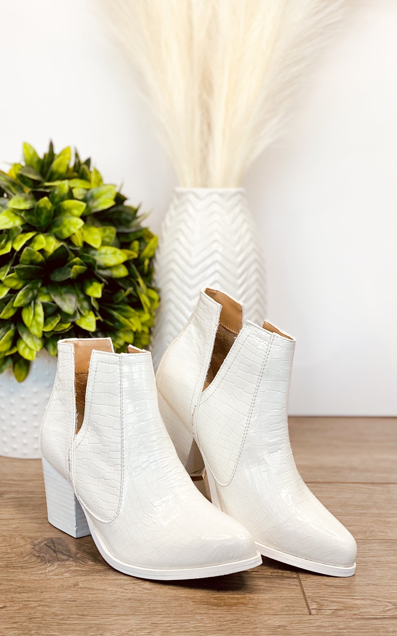 Tarim Bootie in White Croc - Charming Charlie