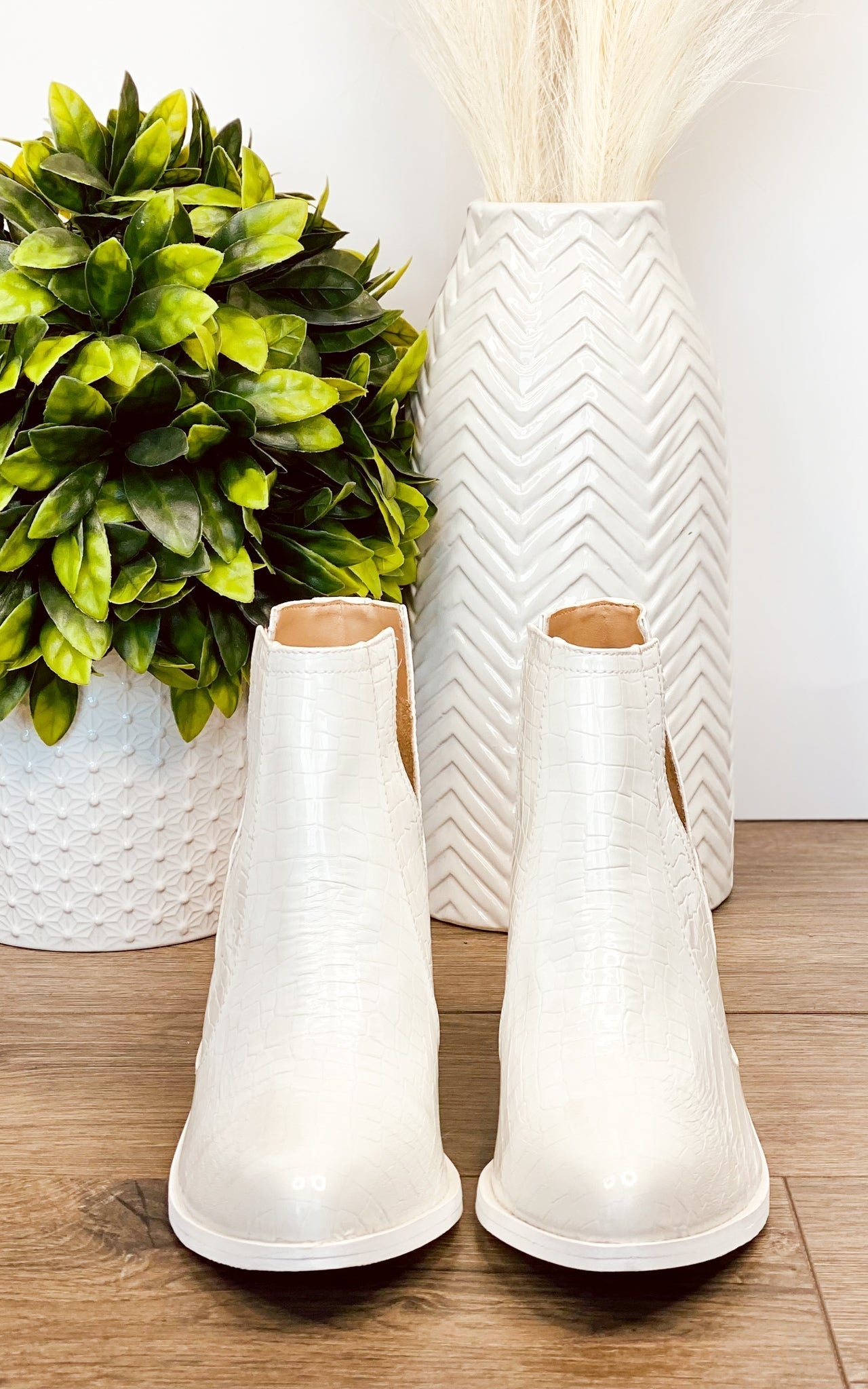Tarim Bootie in White Croc - Charming Charlie