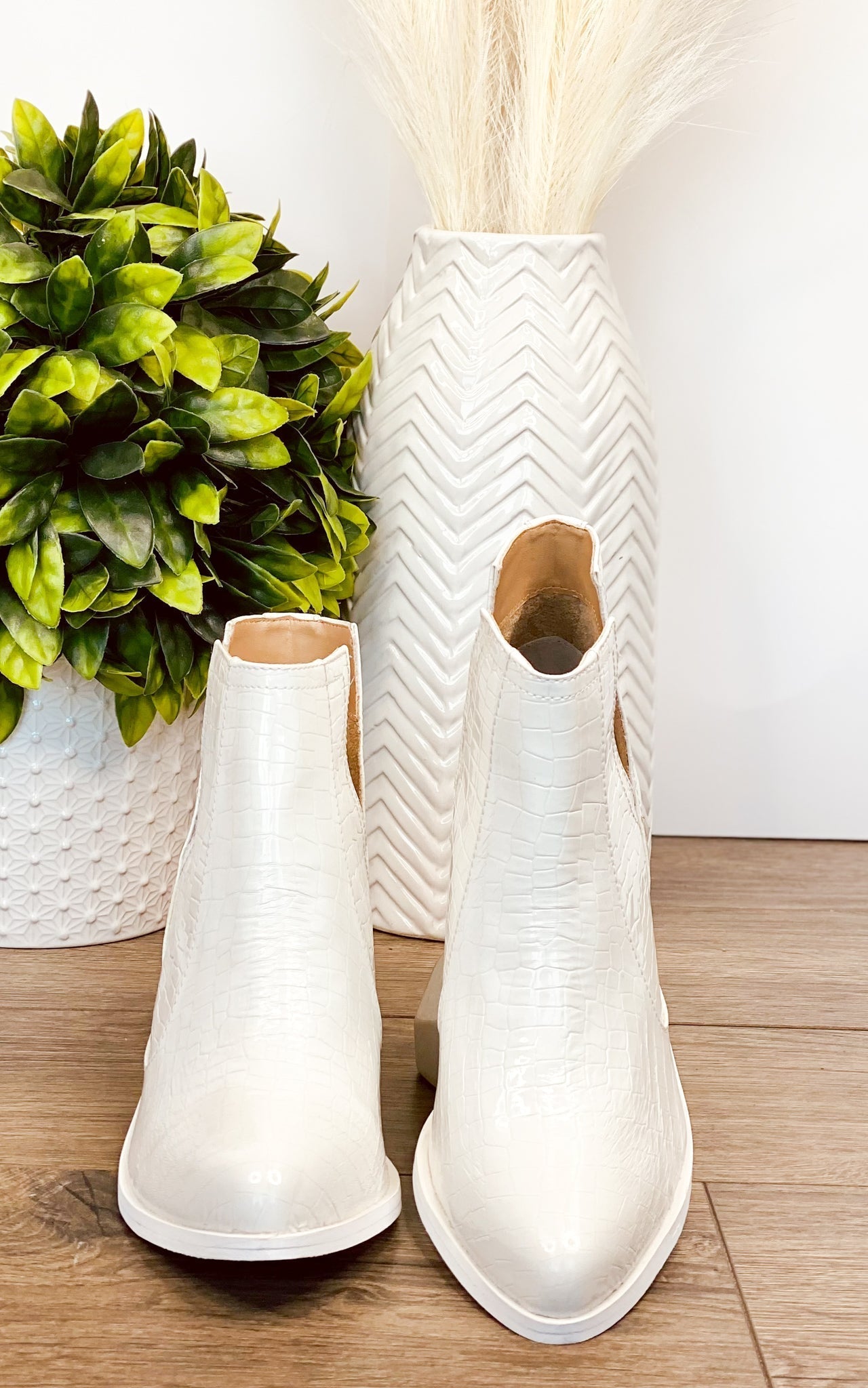 Tarim Bootie in White Croc - Charming Charlie