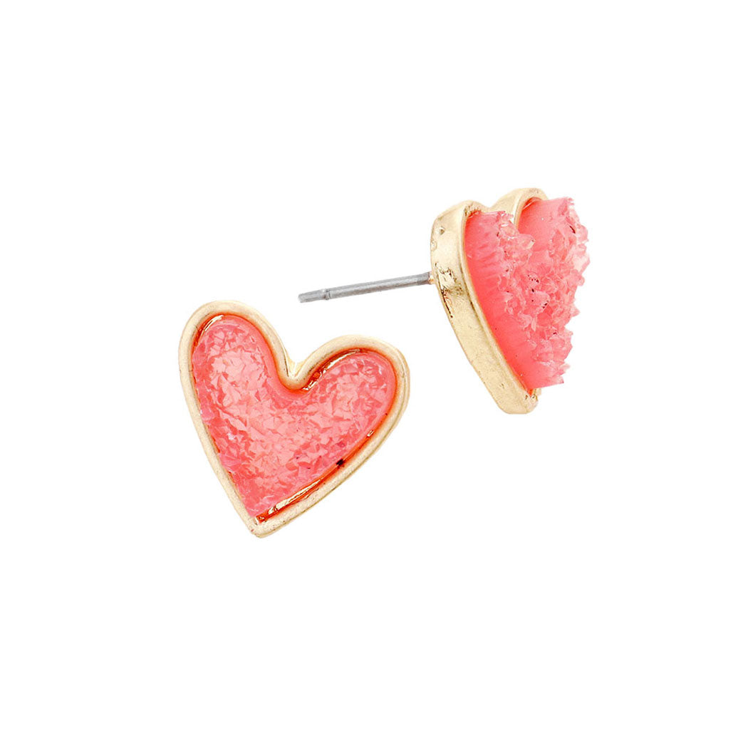 Pink Trendy Fashionable Druzy Heart Stud Earrings, put on a pop of color to complete your ensemble. Perfect for adding just the right amount of shimmer & shine and a touch of class to special events. Perfect Birthday Gift, Anniversary Gift, Mother's Day Gift, Graduation Gift.
