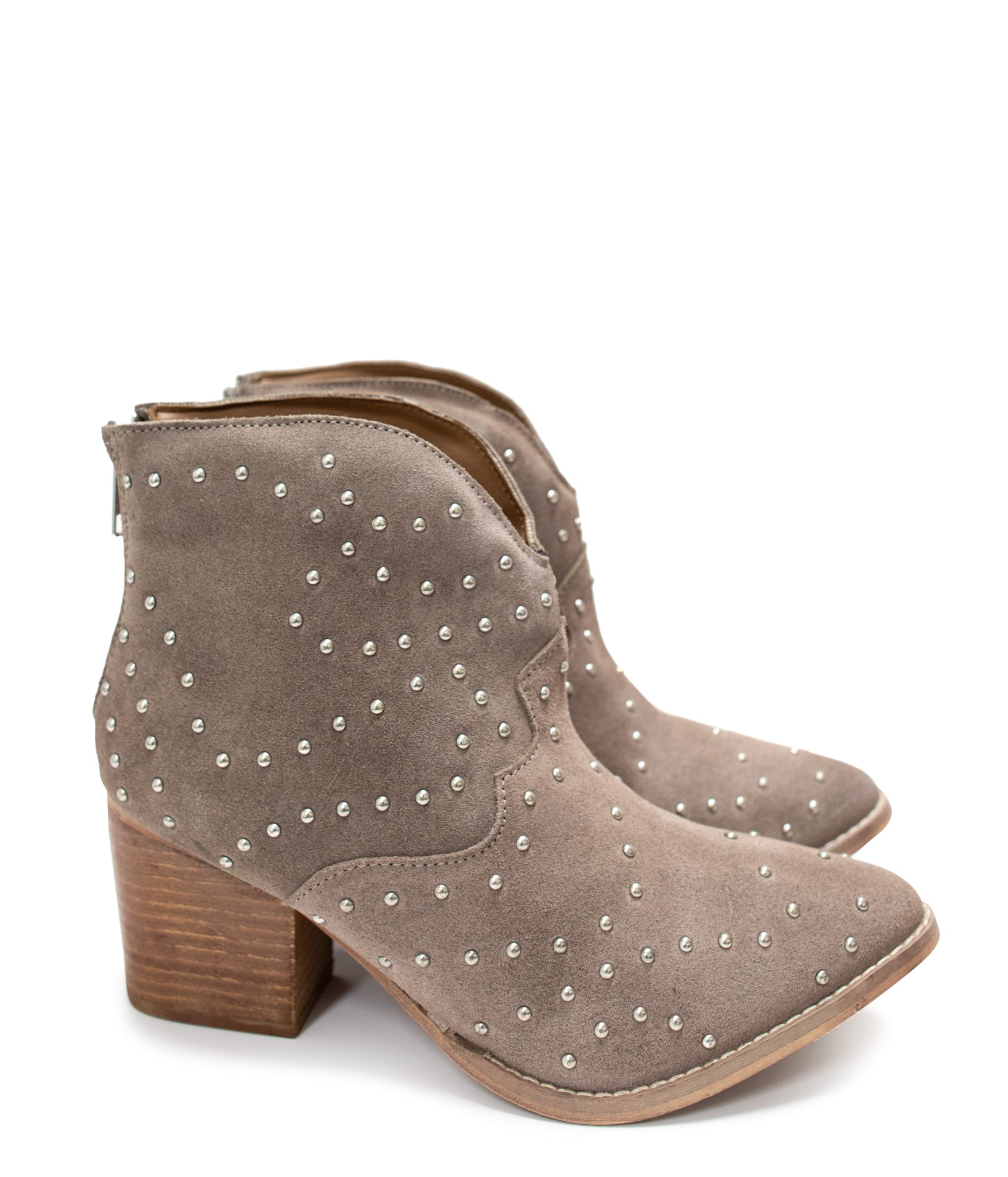 Twilight Studded Heeled Ankle Boot in Taupe - Charming Charlie
