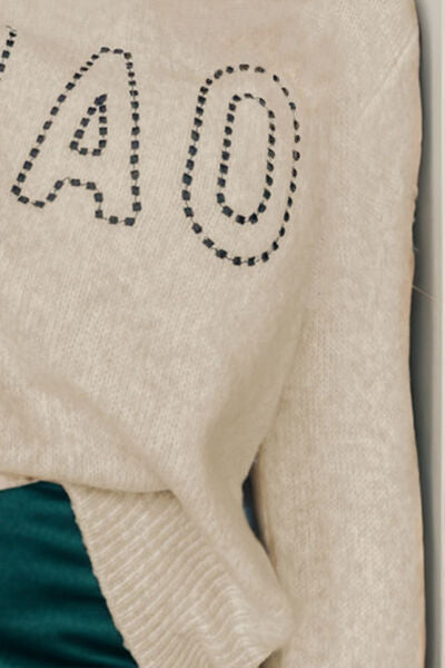CIAO Round Neck Dropped Shoulder Sweater - Charming Charlie